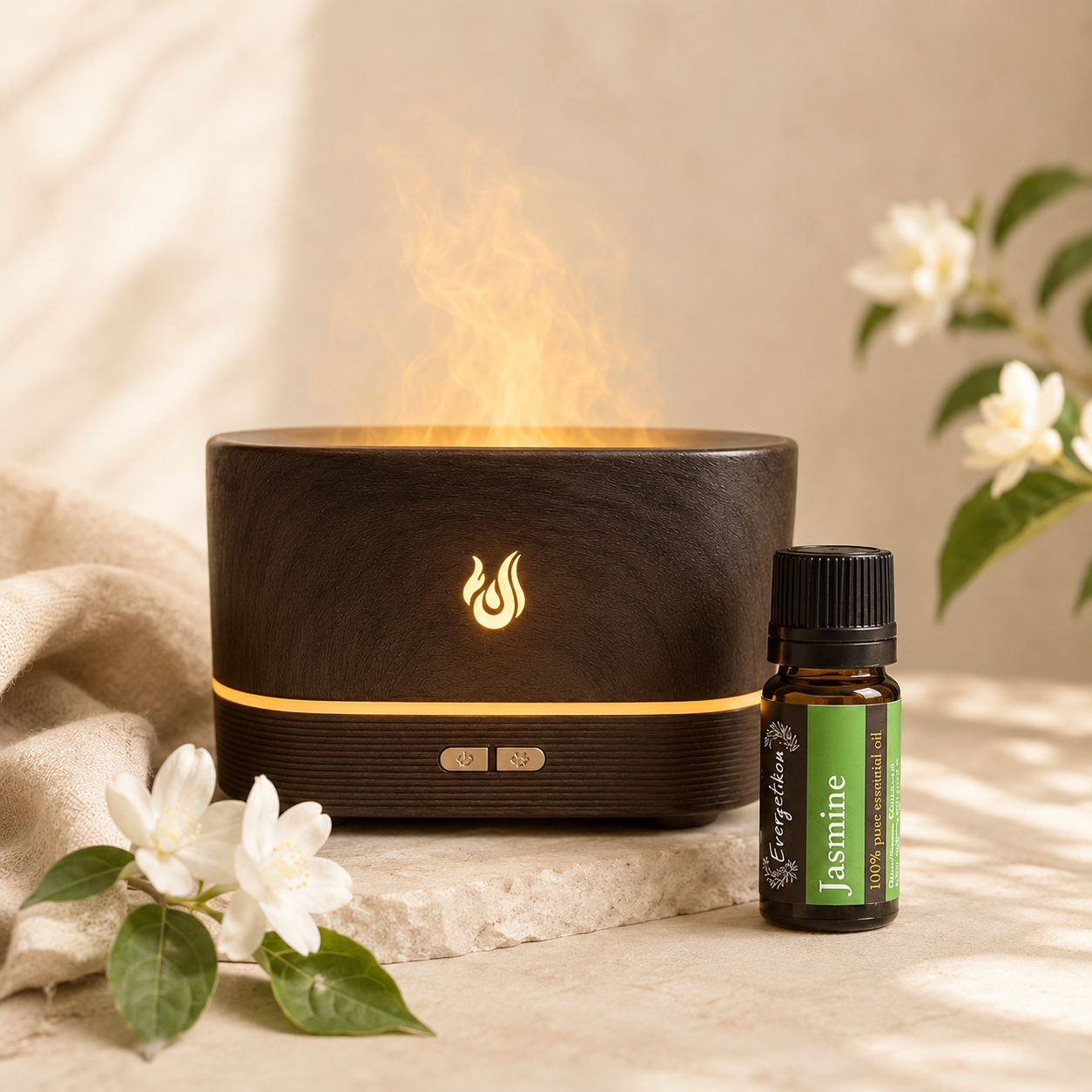 Difusor de aroma con efecto llama + aceite esencial de jazmín