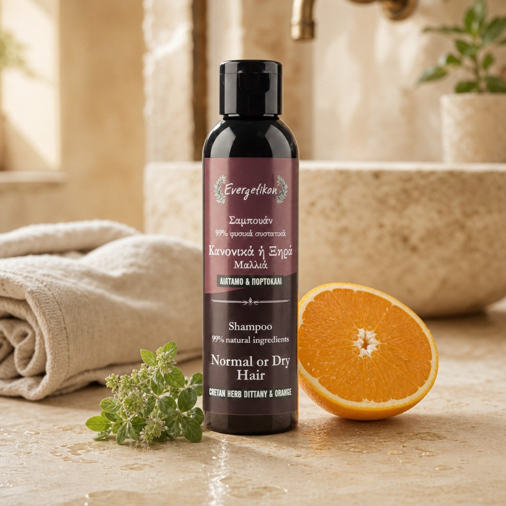 Shampoo voor droog haar Evergetikon – lifestyle met sinaasappel & dictamo