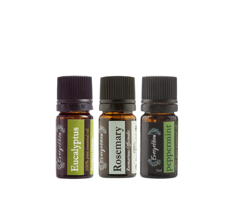 Ätherisches Öl - Set aus Eukalyptus, Rosmarin, Pfefferminze